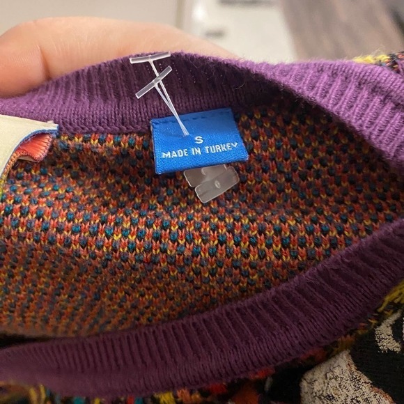 Farm Rio Granny Square Multicolor Boat Neck Geometric Knitted Crochet Sweater S - Picture 13 of 14